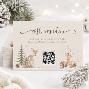 Winter Forest Friends Cute Baby Shower QR Registry Enclosure Card