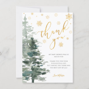 Winter Forest Gold It's Cold Outside Flat Thank You Card