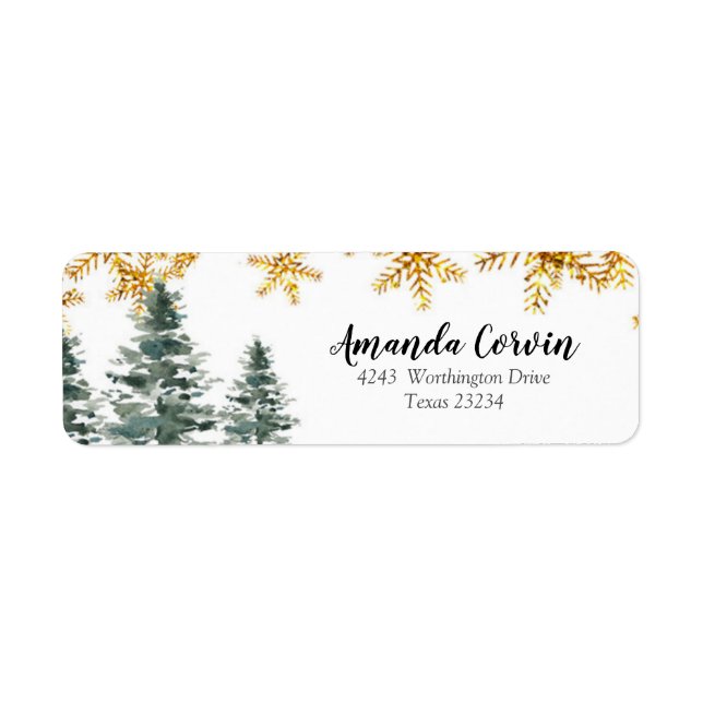 Winter Forest Gold Snowflake Address Label (Front)