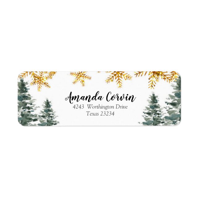 Winter Forest Gold Snowflake Address Label (Front)