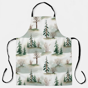Winter Forest: Hand-Drawn Green Blur Apron