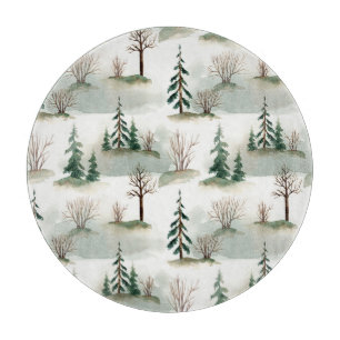 Winter Forest: Hand-Drawn Green Blur Cutting Board