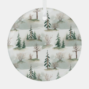 Winter Forest: Hand-Drawn Green Blur Glass Ornament