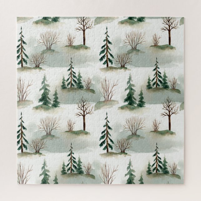 Winter Forest: Hand-Drawn Green Blur Jigsaw Puzzle (Vertical)