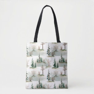 Winter Forest: Hand-Drawn Green Blur Tote Bag