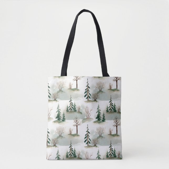 Winter Forest: Hand-Drawn Green Blur Tote Bag (Front)