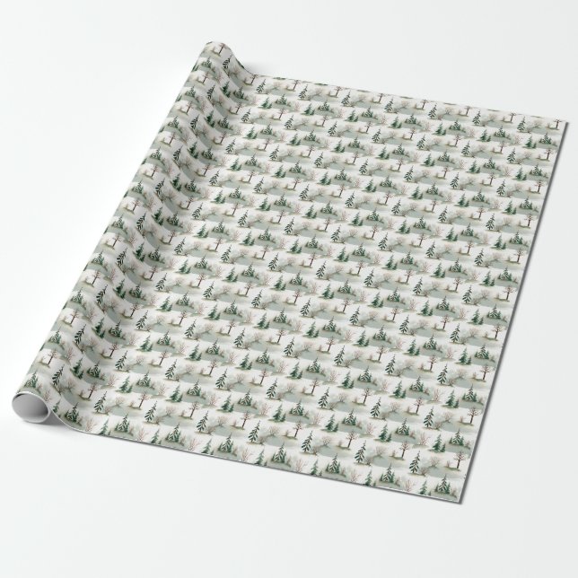 Winter Forest: Hand-Drawn Green Blur Wrapping Paper (Unrolled)