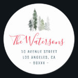 winter forest holiday return address sticker<br><div class="desc">This sticker has a wonderful hand drawn winter forest greenery and red text. The text details can be personalized for colour,  font and placement.</div>
