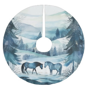 Winter Forest Horses Festive Equestrian Christmas Brushed Polyester Tree Skirt