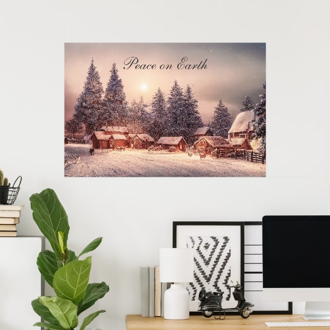 Winter Forest Houses, Peace on Earth Poster (Home Office)