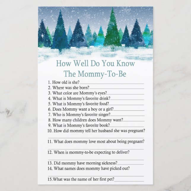 winter forest how well do you know baby shower (Front)