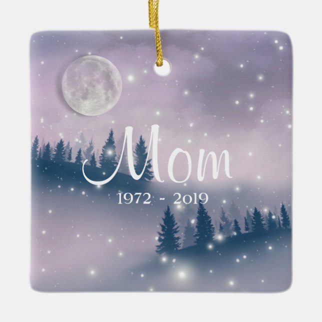 Winter Forest In Memory Mom Photo Christmas Ceramic Ornament (Front)