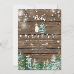 Winter Forest It's Cold Outside Wood Baby Shower Invitation