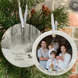 Winter Forest Lake Watercolor Personalized Photo Ceramic Ornament<br><div class="desc">Photo Christmas ornament which you can personalize for Nana and Granddad or anyone else! The design has an elegant watercolor scene on one side of a winter forest lake and a duck. The other side has your photo and your names or other custom text. The photo template displays your photo...</div>