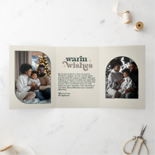 Winter Forest Lux Cozy Vibes Retro Christmas Photo Tri-Fold Holiday Card