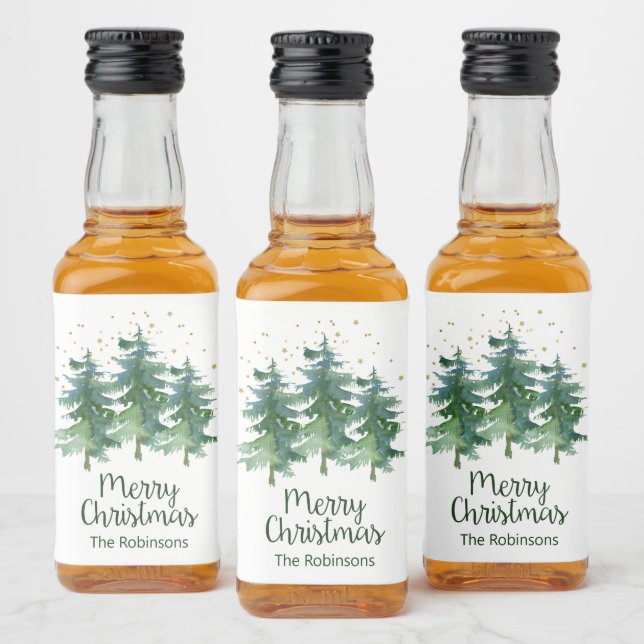 Winter Forest Merry Christmas Liquor Bottle Label (Bottles)