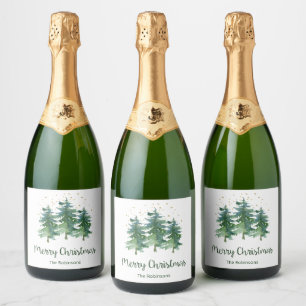 Winter Forest Merry Christmas Sparkling Wine Label