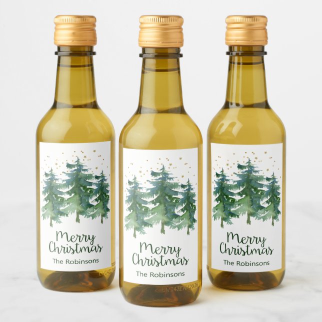 Winter Forest Merry Christmas Wine Label (Bottles)