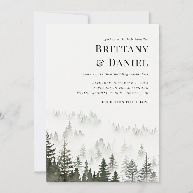 Winter Forest Modern Script Photo QR Code Wedding Invitation (Front)