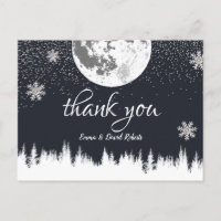 Winter Forest Moon & Snowflakes Wedding Thank You