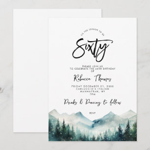winter forest mountain 60th birthday invitation