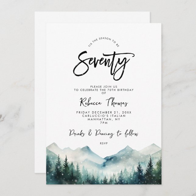 winter forest mountain 70th birthday invitation (Front/Back)