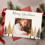 Winter Forest Neutral Portrait Photo Christmas Holiday Card<br><div class="desc">This portrait photo Christmas card features a festive evergreen winter design on a neutral background. Easily customize these cards using the personalization feature.</div>