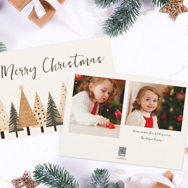 Winter Forest Neutral Two Photo Christmas Holiday Card (Creator Uploaded)