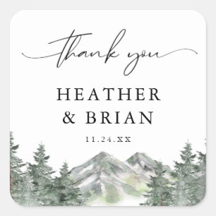  Winter Forest Outdoor MountainTheme Thank You Square Sticker
