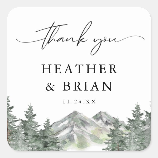  Winter Forest Outdoor MountainTheme Thank You Square Sticker (Front)
