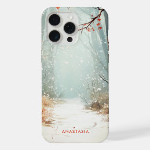 Winter Forest Painting Custom Name iPhone 15 Pro Max Case
