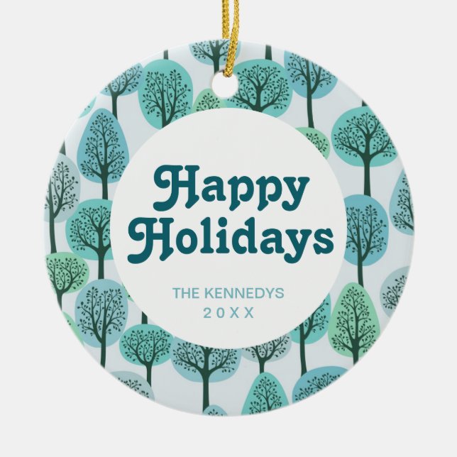 Winter Forest Pattern Ceramic Ornament (Front)