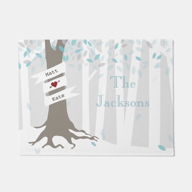 Winter Forest Personalized Doormat - Blue (Front)