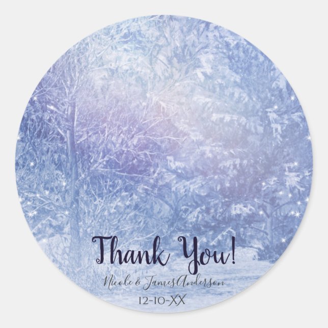 Winter Forest Pine Trees Snowflakes Elegant Favour Classic Round Sticker (Front)