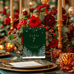 Winter Forest Pine Trees Snowflakes  Table Number