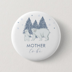 Winter Forest Polar Bear Mother To Be Baby Shower  2 Inch Round Button