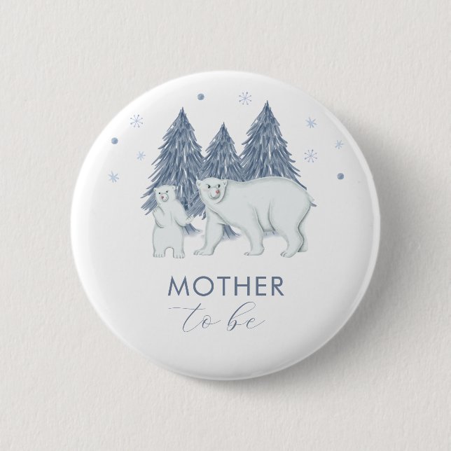 Winter Forest Polar Bear Mother To Be Baby Shower  2 Inch Round Button (Front)
