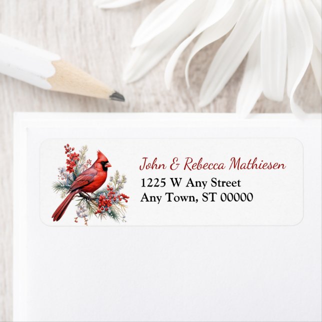 Winter Forest Red Cardinal Return Address (Insitu)