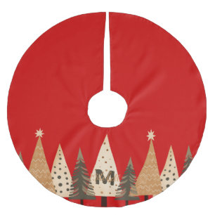 Winter Forest Red Monogram Brushed Polyester Tree Skirt