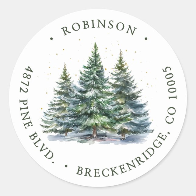 Winter Forest Return Address Classic Round Sticker (Front)