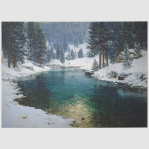 Winter Forest River Landscape Decoupage Tissue Paper