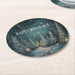 Winter Forest  Round Paper Coaster
