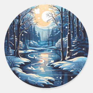 Winter Forest Round Sticker