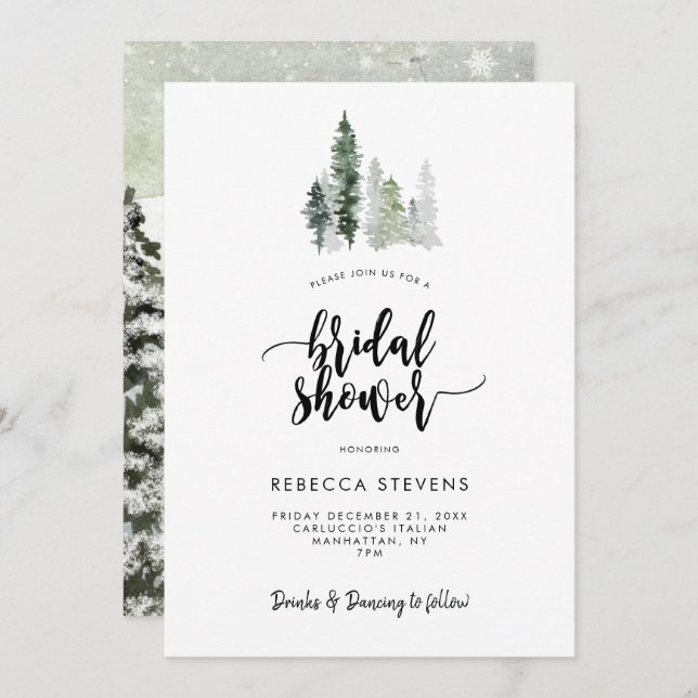 winter forest rustic bridal shower invitation (Front/Back)