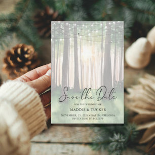 Winter Forest   Rustic String Lights Save the Date