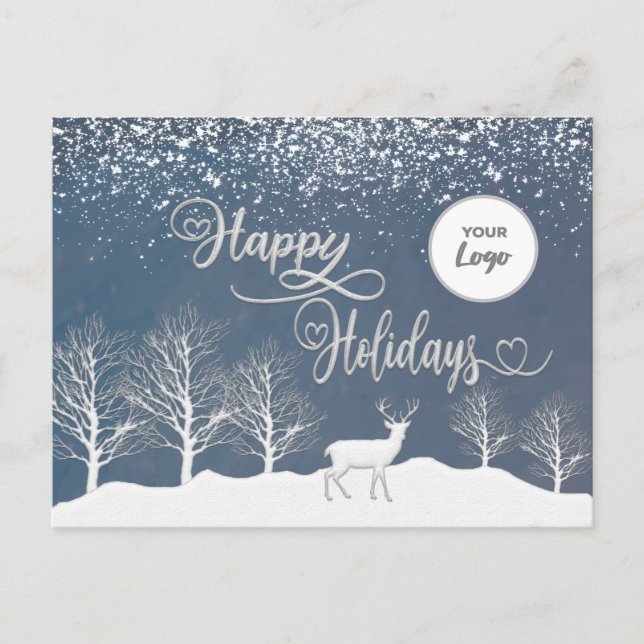 Winter forest scene  Happy Holidays custom logo  H Holiday Postcard (Front)