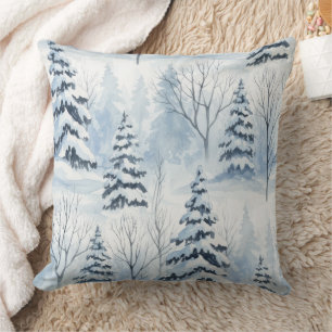 Winter Forest Serenity – Snow-Covered Woodland Throw Pillow