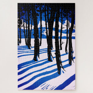 Winter Forest Shadows – Blue Minimal Nature Jigsaw Puzzle