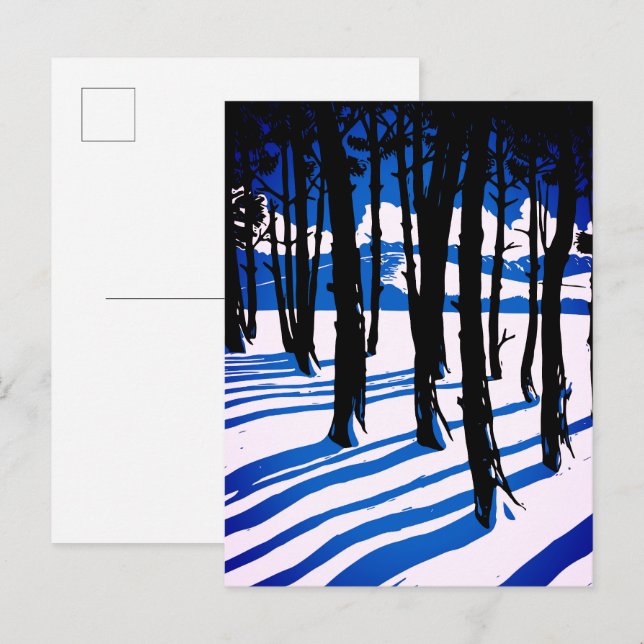 Winter Forest Shadows – Blue Minimal Nature Postcard (Front/Back)