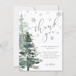 Winter Forest Silver It's Cold Outside Flat Thank You Card